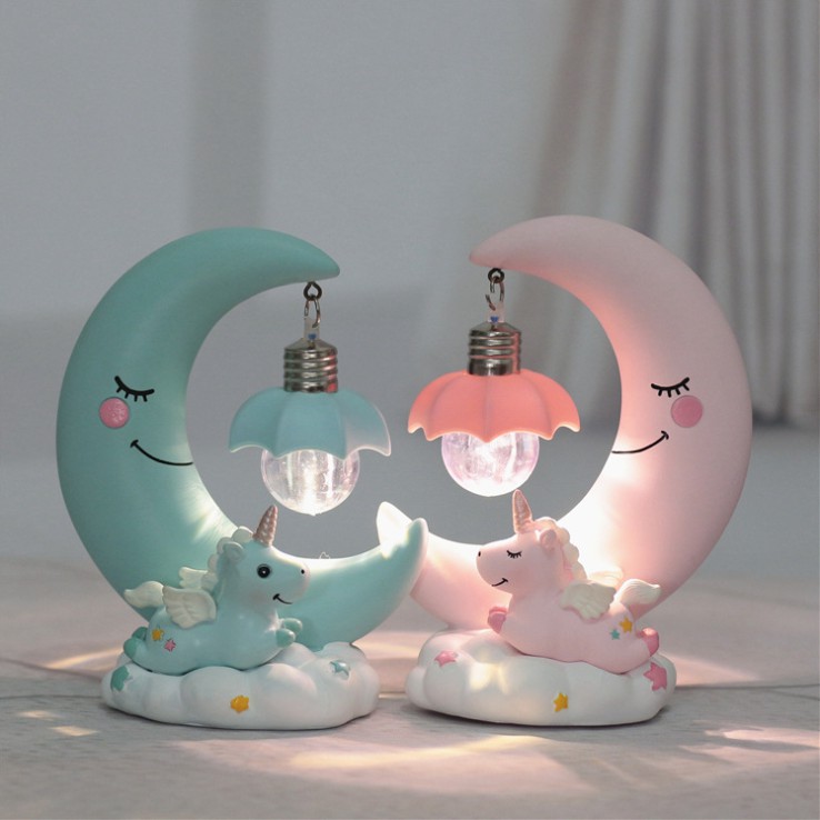 Cahaya Malam Moon Unicorn Lampu Meja Hias Tidur Cute Hadiah Ulang Tahun Natal Anak Perempuan