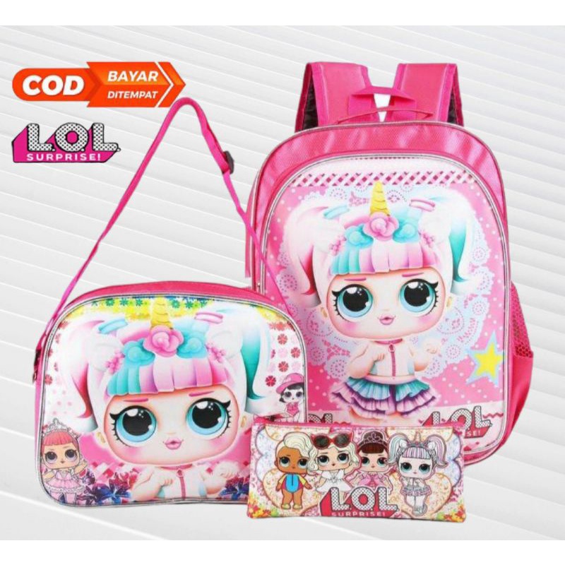tas anak perempuan tas sekolah anak karakter LOL tas sekolah TK/SD tas ransel anak perempuan LOL gra