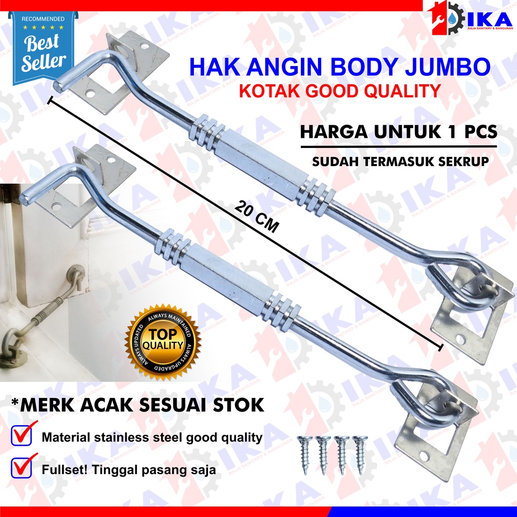 HAK ANGIN SEGI SILVER / CANTOLAN PENAHAN JENDELA 8 inch / 20 cm - ANTI KARAT KUALITAS TEBAL TERMURAH HIGH QUALITY