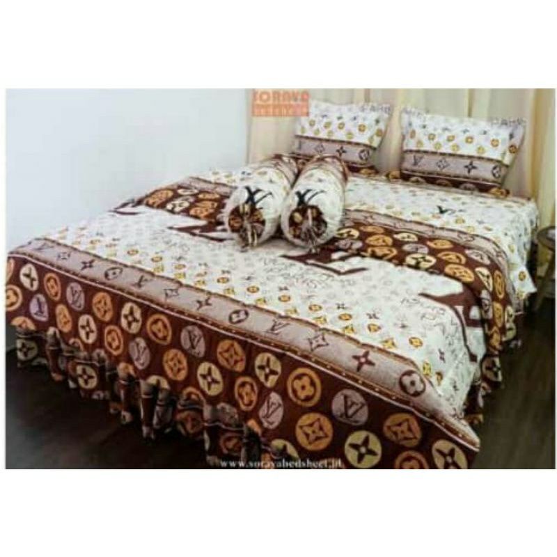Sprei rumbai set bedcover pengantin bahan katun motif LV Odeon uk 100,120