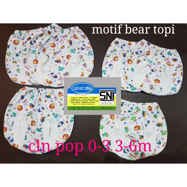 GENIO celana pop bayi motif isi 3pcs  0-3 &amp; 3-6 bulan