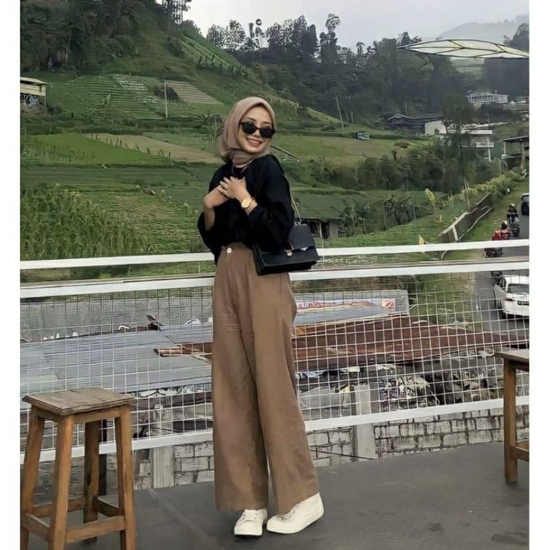 Celana Kulot Linen Wanita Hightwaist Premium Murah