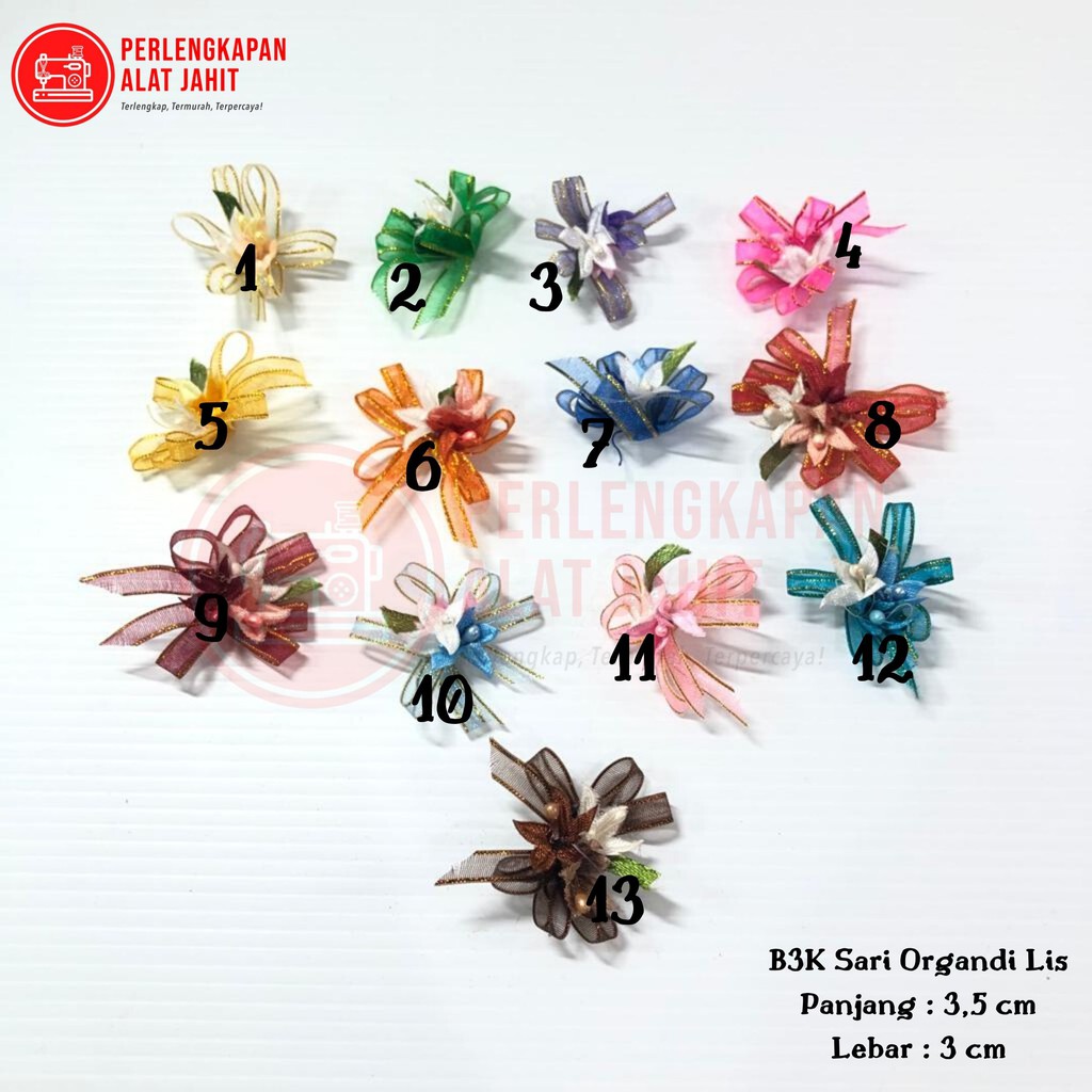 Bunga B3K Sari Organdi Lis, Aplikasi bunga,Aplikasi Baju, Aplikasi DIY, Aplikasi tempel,Bunga tempel