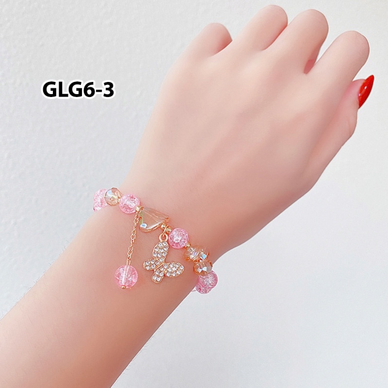 Gelang Wanita Korea Model Manik Batu Kristal Fashion Anak Perempuan Lucu Aksesoris Gelang Tari Import GLG6-GLG6-3
