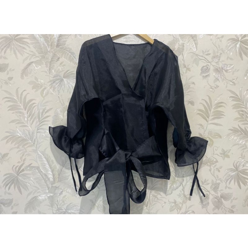 VIERRA OUTER Kondangan Atasan Organza transparan Ootd wanita-BLACK