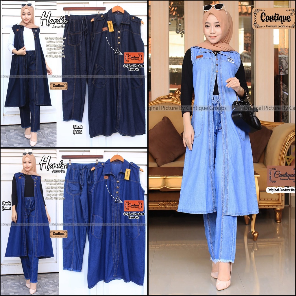 [Bisa Bayar Ditempat / COD] Haruka jeans set (tunik+pants) original by cantique setelan jeans wanita