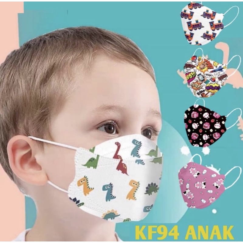 Masker KF94 CAREION Anak Motif Karakter Cartoon 4 Ply isi 10 pcs Warna warni