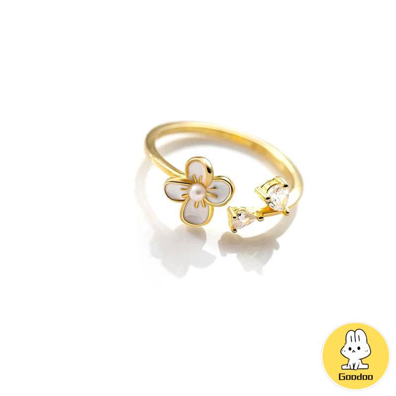 Cincin Bunga Sederhana Lembut Manis Kecantikan Temperamen Cincin Pembuka Glossy -Doo