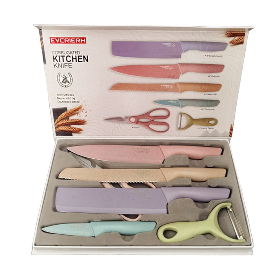 Pisau Set Dapur 6in1 Kitchen Knife Rainbow Isi 6 Pcs Warna Warni Pastel