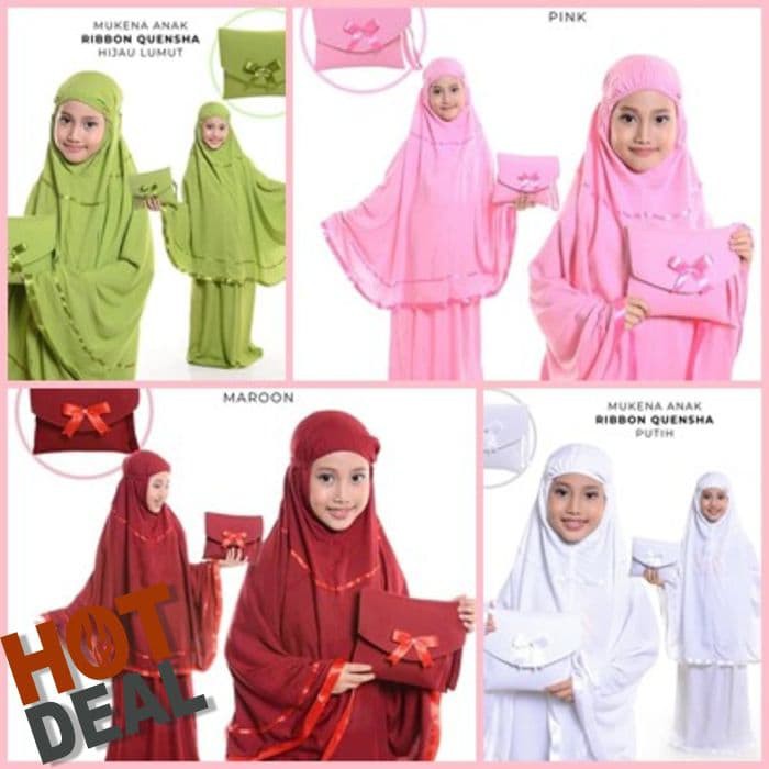 MUKENA BALI RIBBON ANAK QUENSHA/ Mukena Polos Anak SD 5-7 Tahun Bahan Adem Tas Cantik Pita Motif Que