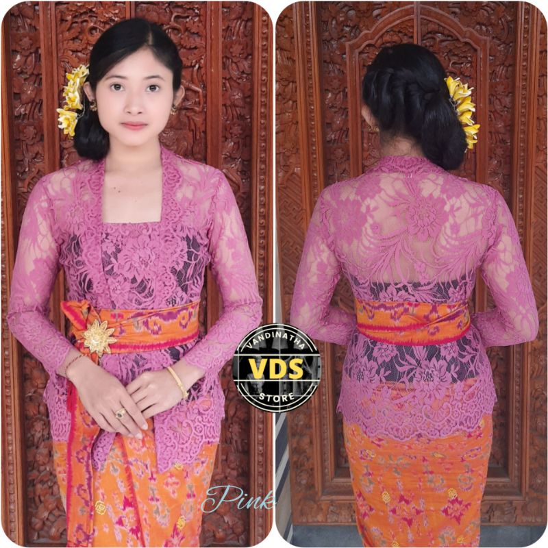 kebaya Bali Kebaya semi francis prancis motif baru drupadi-Mawar pink