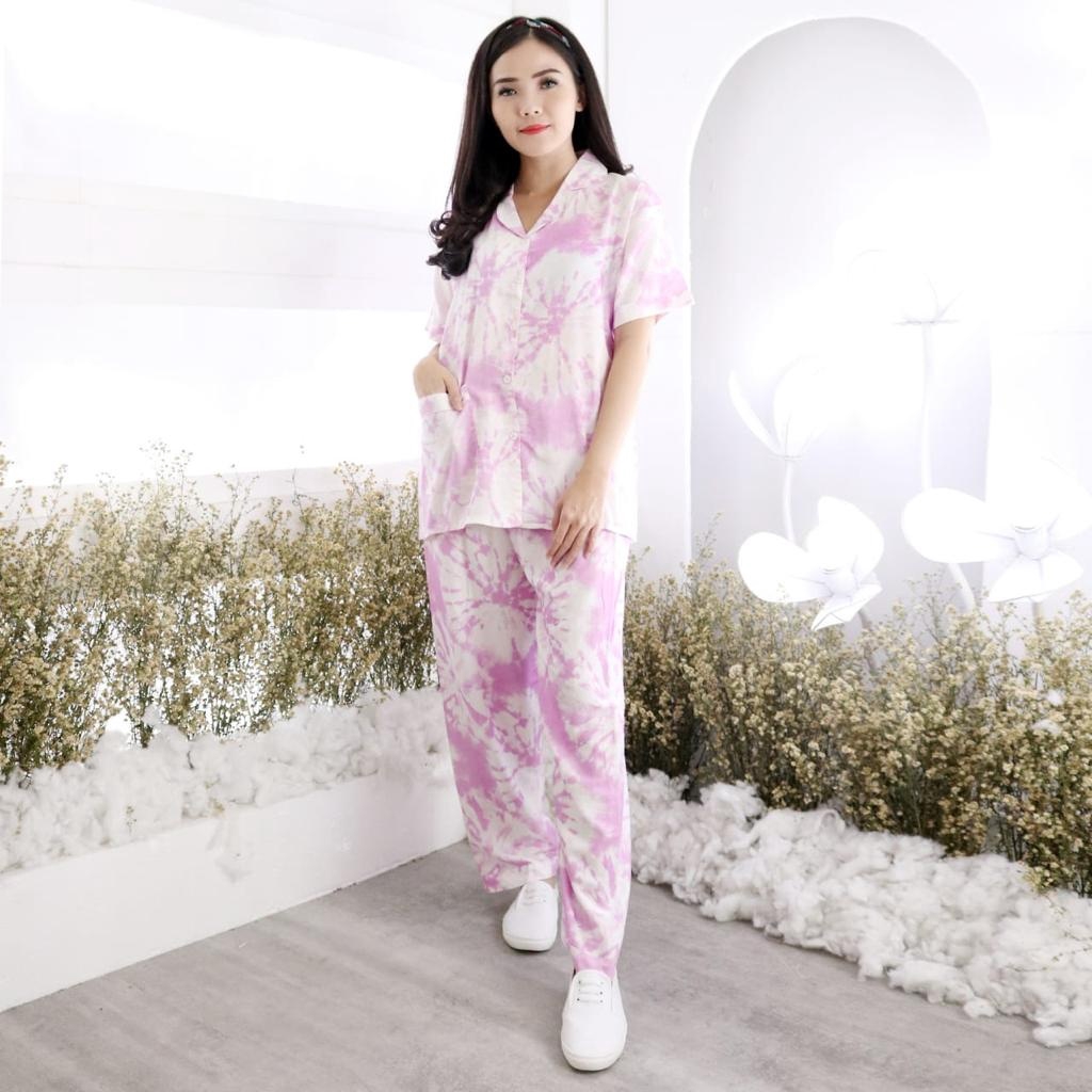 Set Piyama Tie Dye CP Lucy Bahan Rayon Size XL &amp; XXL