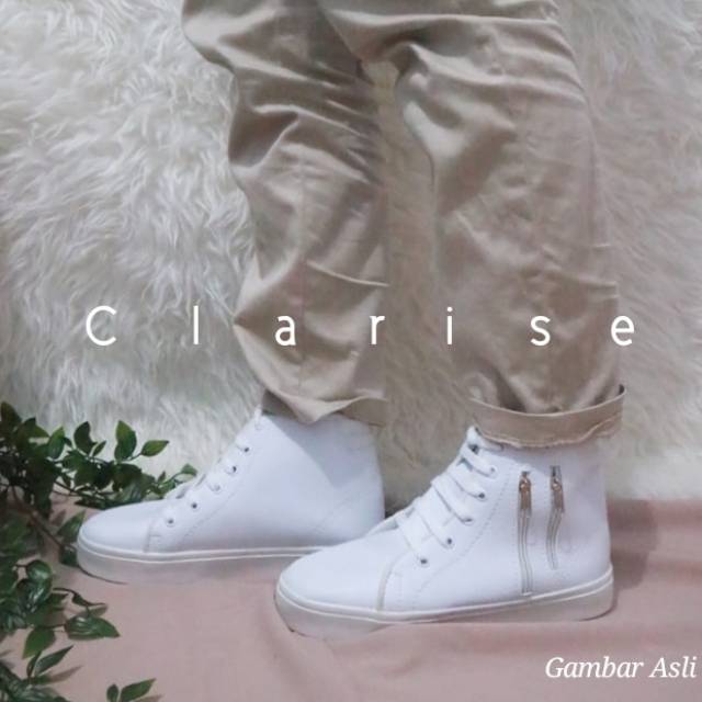 Clarisse BOOTS DOUBLE ZIPP White Sepatu Wanita Flat Boot Putih Sleting 2 Shoes Woman Casual Putih