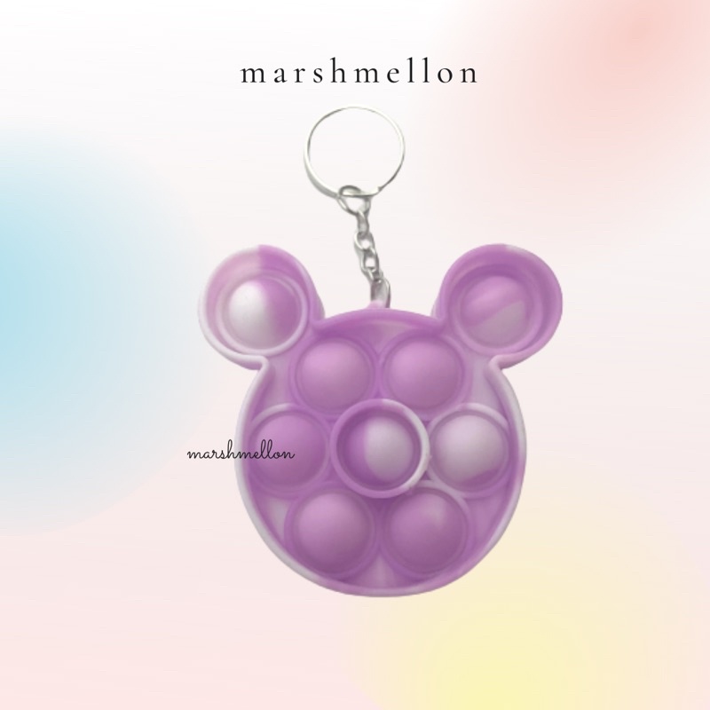 Gantungan Kunci Pop It & Gelang Pop It Pastel Rainbow | Pop It Gurita | Princess Key Chain (Snow White Cinderella Aurora Belle) | Pop It Warna Lilac Pink Tosca Fidget Key Chain Macaron-Mickey Ungu