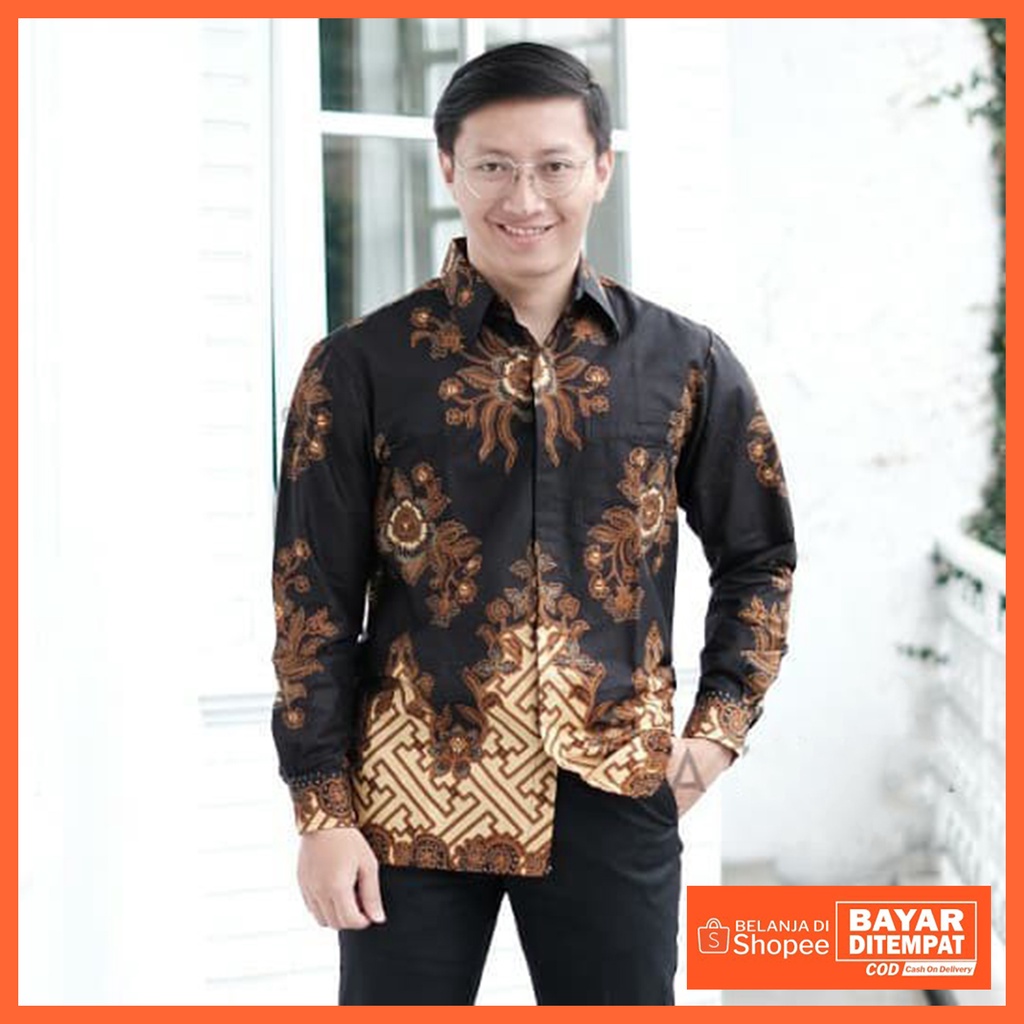 kemeja batik Lengan panjang baju pria modern- jihan pager mocca