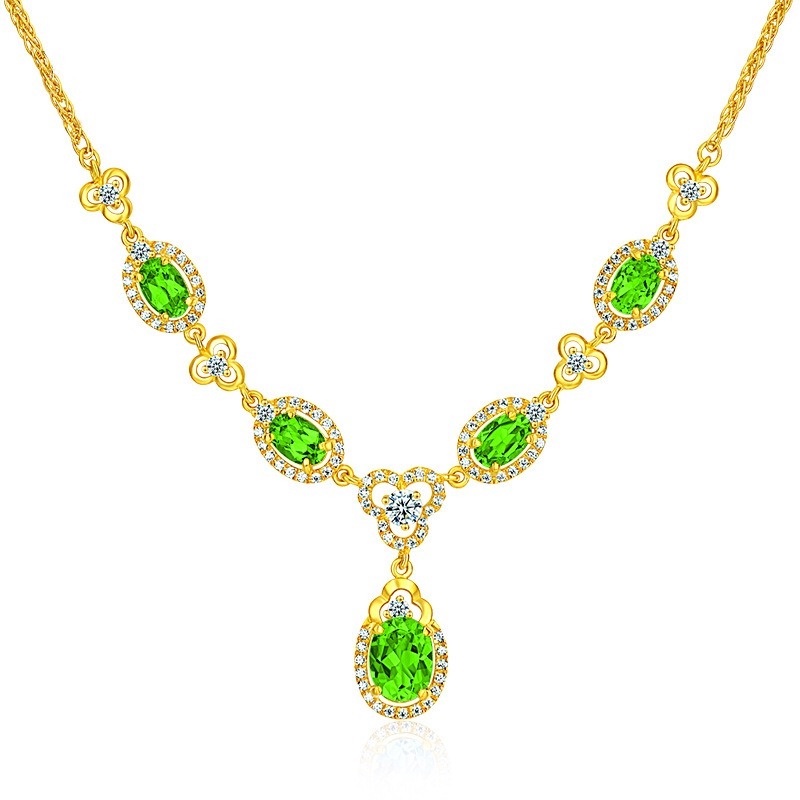 [Ready Stock]Fashion Luxury 18K Gold Plated Color Gemstone Necklace