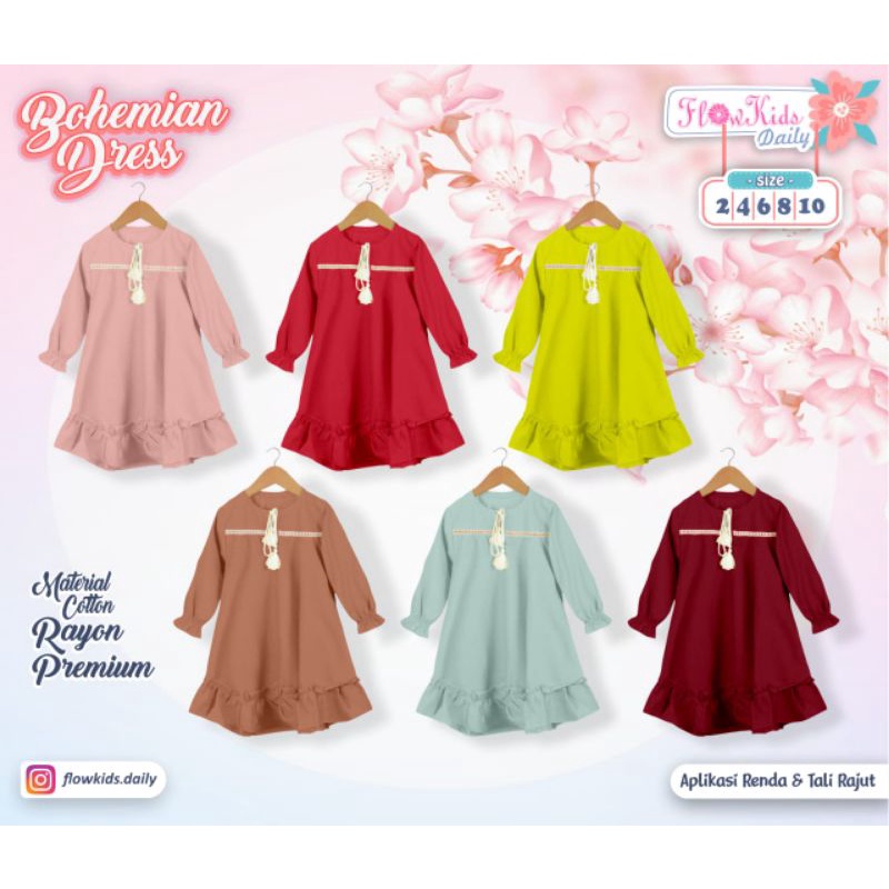 dress bohemian by flowkids dress lengan panjang untuk anak perempuan