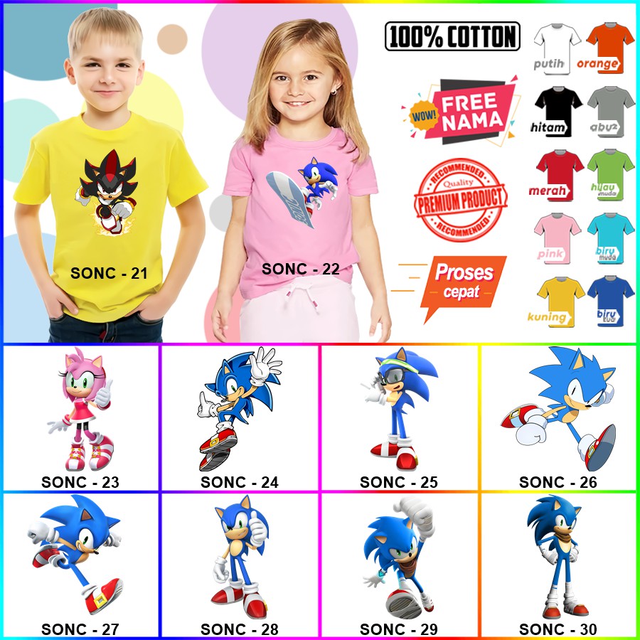 Baju Kaos ANAK DAN DEWASA SONIC COUPLE (FREE NAMA)
