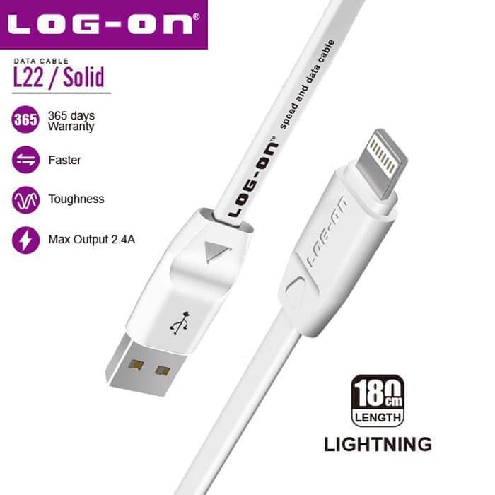 KABEL DATA SOLID L22 LIGHTNING IOS CABLE 180 CM SAFE SPEED 2.4A LOG ON