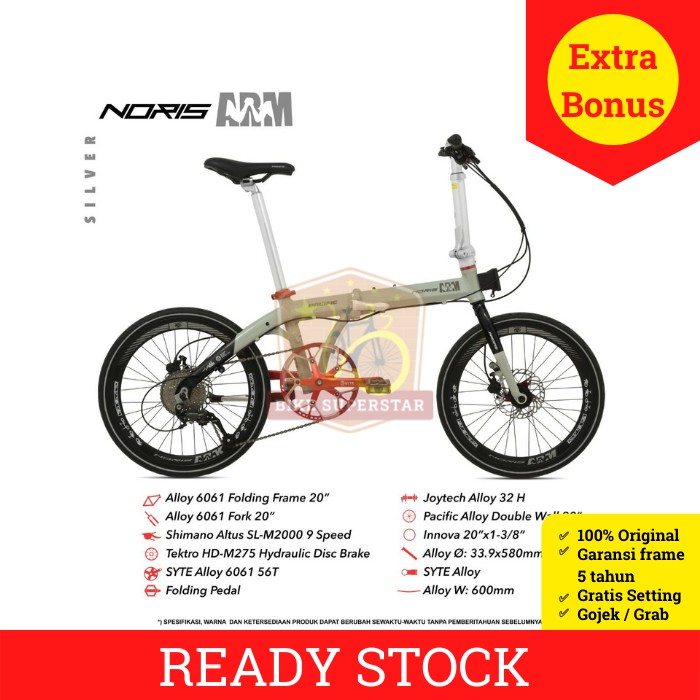 Sepeda Lipat 20 Inch Pacific Noris Arm Alloy 9 Speed Cakram Hidrolik