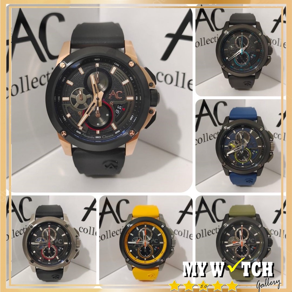 Alexandre Christie / Alexander AC 9602 MC Chronograph Rubber Jam Tangan Pria Chronograph Original Di
