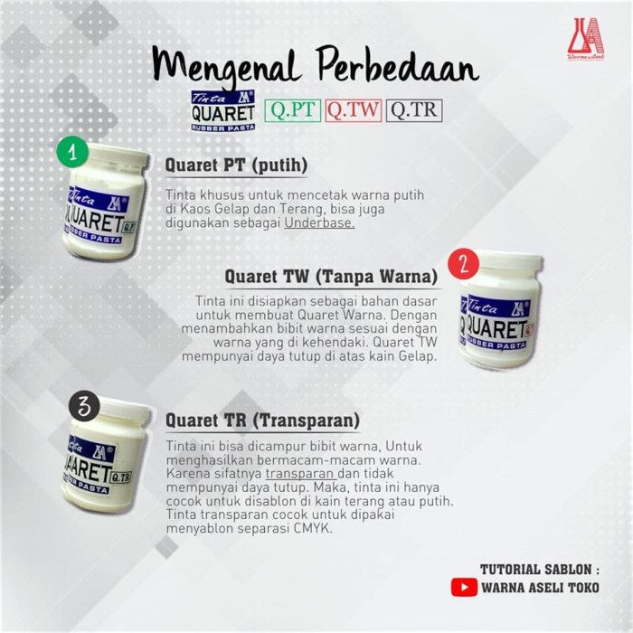 

air-cat- cat sablon quaret warna tw, transparat & putih - 1/4 kg - putih -cat-air.