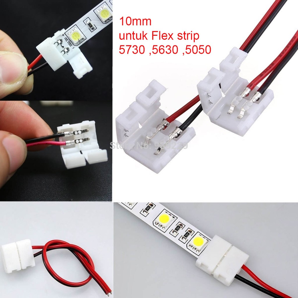 10mm cable 2pin DC Connector Adapter For SMD 5050 / 5630 LED Strip