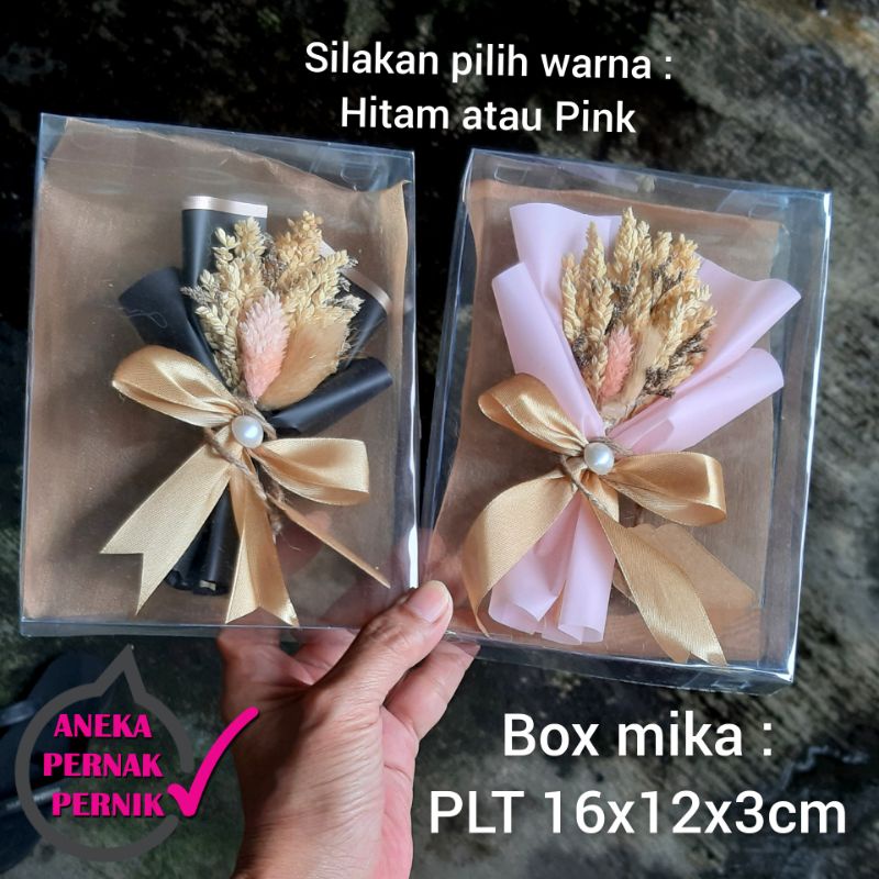 TERLARIS. Buket Mini Bunga Kering dalam Box Mika 1pc