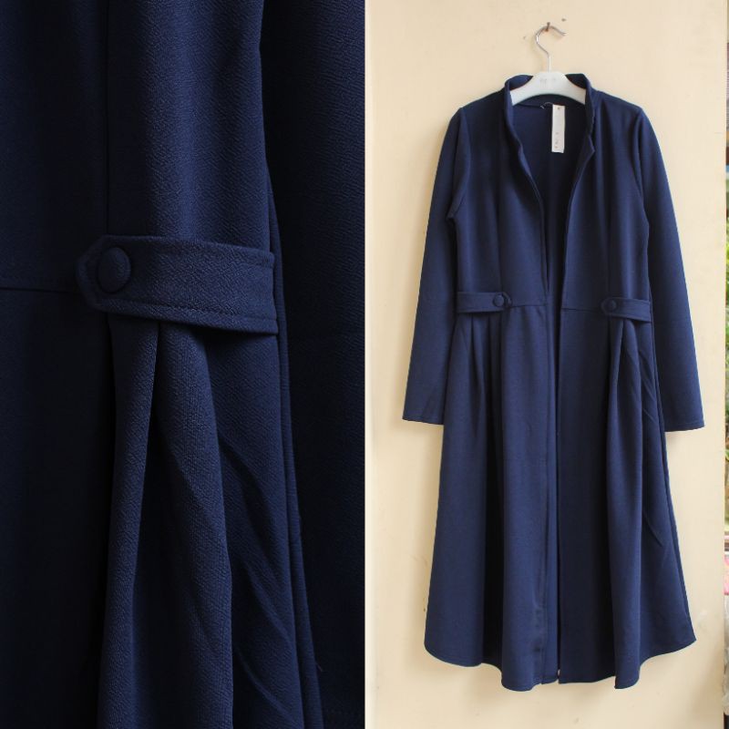 Long Outer Cardigan Fashion Muslim Kekinian Korean Style Selebgram Terbaru Lemon Skin Premium-Navy