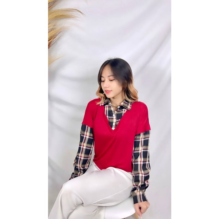 [12.12] RX FASHION - WAFEL TOP FLANEL BLOUSE XXL / ARDE TOP BLOUSE / KEMEJA PAULA PLAID / Atasan Kemeja Muslim Wanita Korean Style Flannel Terlaris - NN