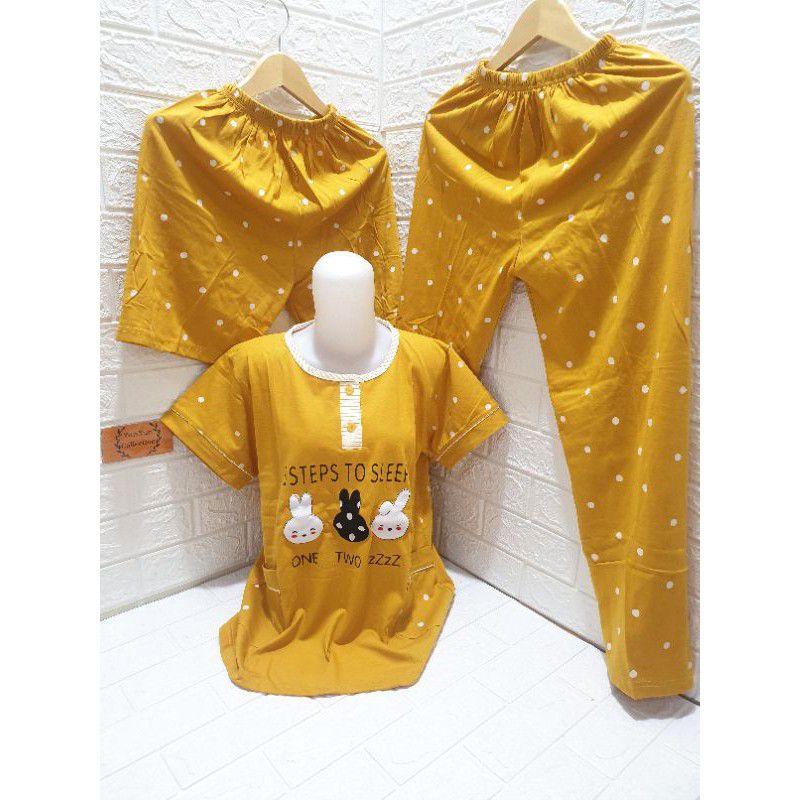 Setelan Baju Tidur Piyama 3 in 1 Terbaru / Baju Tidur Piyama Wanita Dewasa Dapat 1 Baju 2 Celana Pan