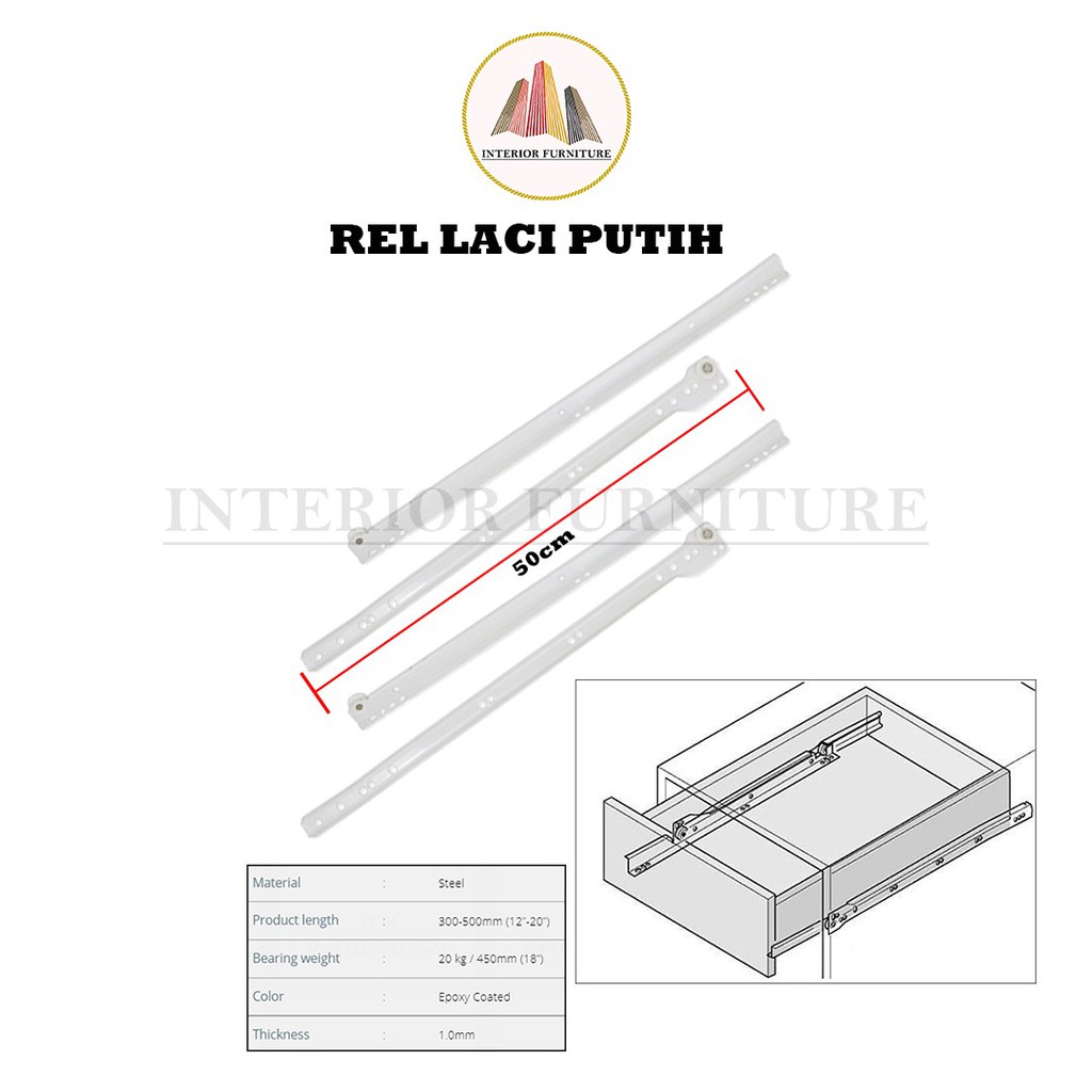 Rel Laci Roda Singel Track Putih 50 cm... FREE SEKRUP