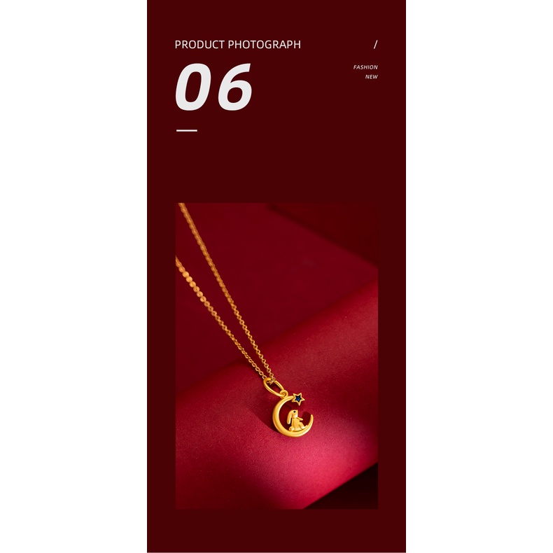 Kalung Rantai Klavikula 24K Desain Bulan Kelinci Kecil Bahan Giok Lembut Untuk Aksesoris Pelajar Perempuan