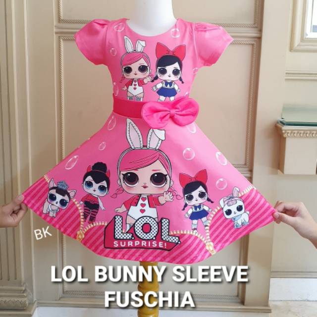 LOL BUNNY SLEEVE DRESS / DRESS ANAK MOTIF LOL IMPORT / GAUN ULANG TAHUN / DRESS ANAK IMPORT