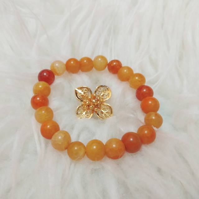 Gelang Batu Orange Serat 8mm Elastis