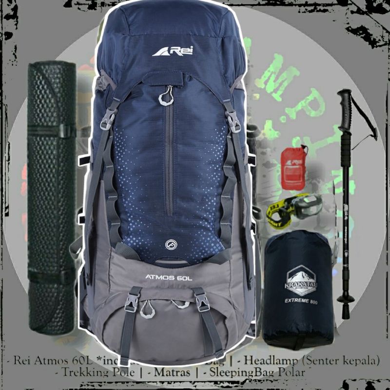 Paket Tas Gunung keril Carrier rei Atmos 60 Liter / Rei Arei Atmos 60L Carrier Tas Gunung / atmos / 