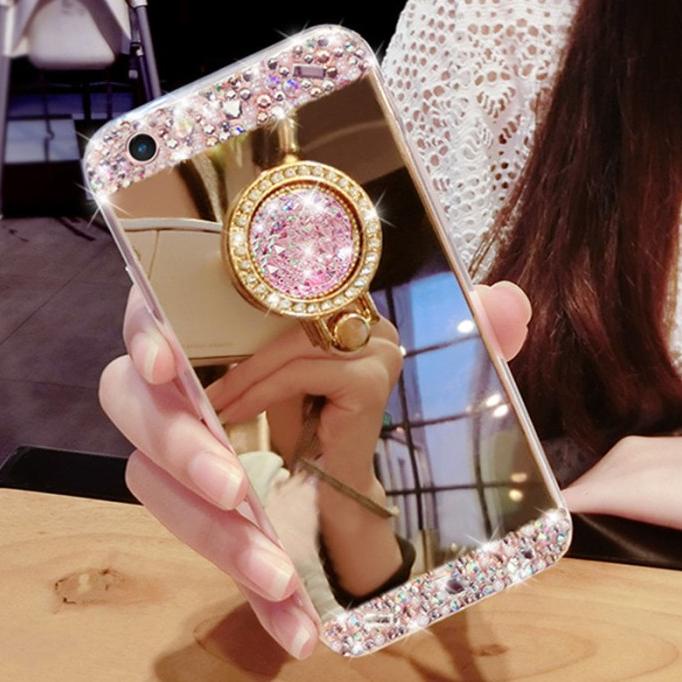 SAMSUNG J7 PRO RHINESTONE MIRROR SOFT TPU FINGER RING BUCKLE CASE