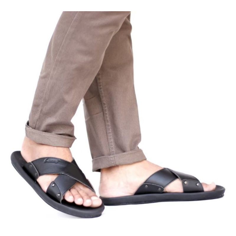 BELI 2 ONGKIR 1! SANDAL FULL KULIT ASLI CEVANY 09 XMIN HITAM COKLAT TAN ORIGINAL