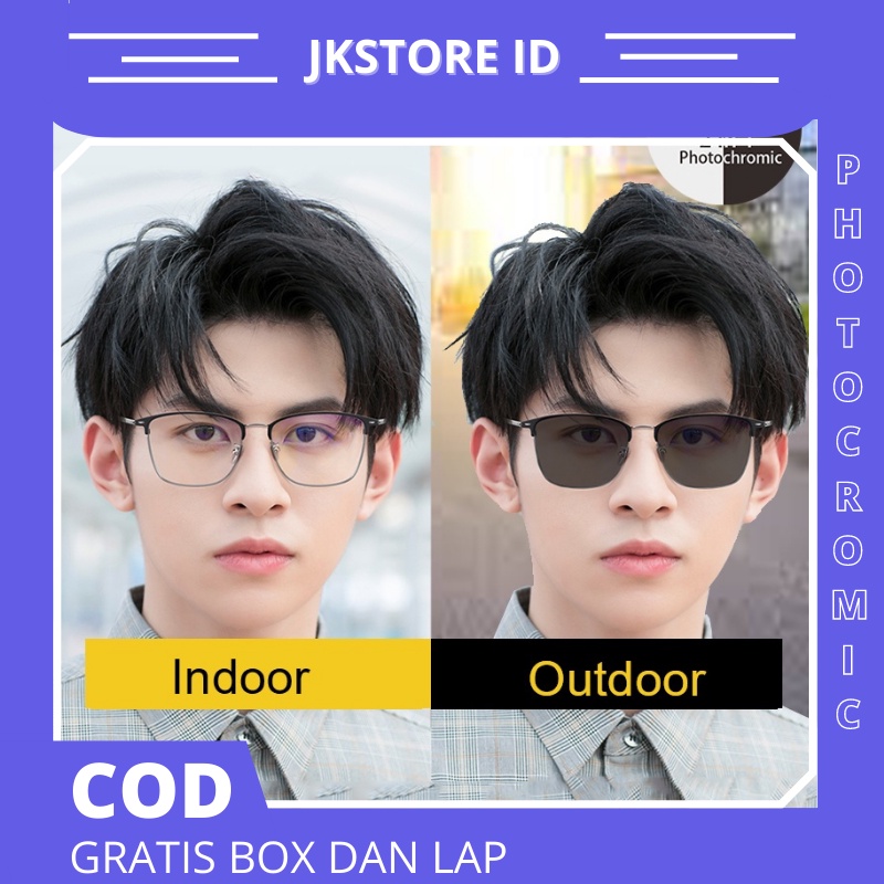 Kacamata Anti Radiasi Photocromic Wanita Pria Cowok Retro Besi Frame Kacamata Komputer Bluecromic Po