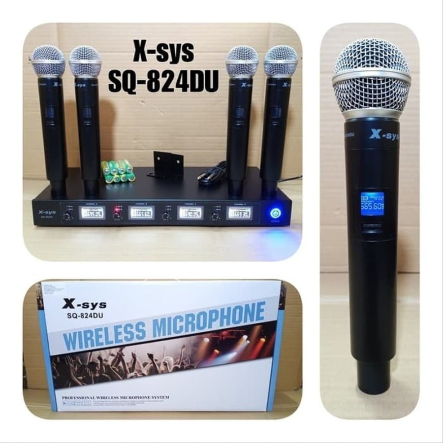 Mic wireless handle xsys sq824du mikrofon 4 pegang x sys sq 824du micr
