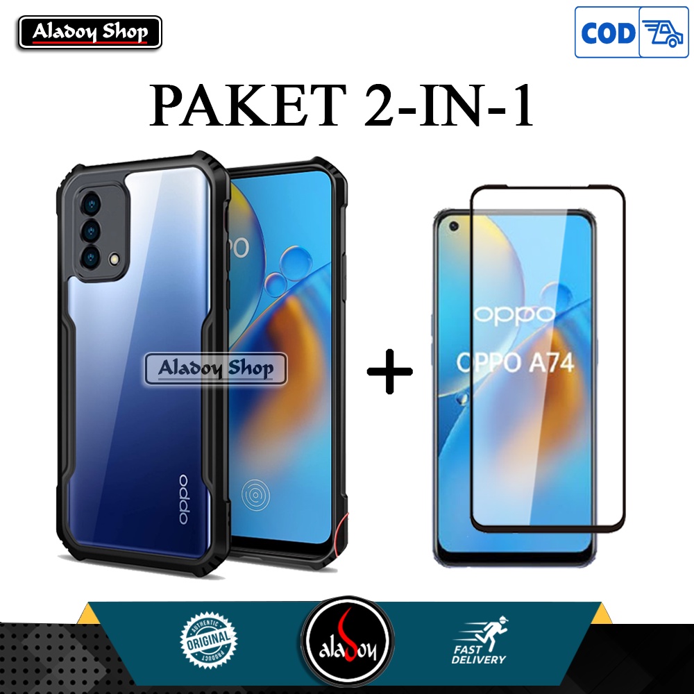 Case OPPO A74 2021 Casing Transparent + Tempered Glass Layar Full