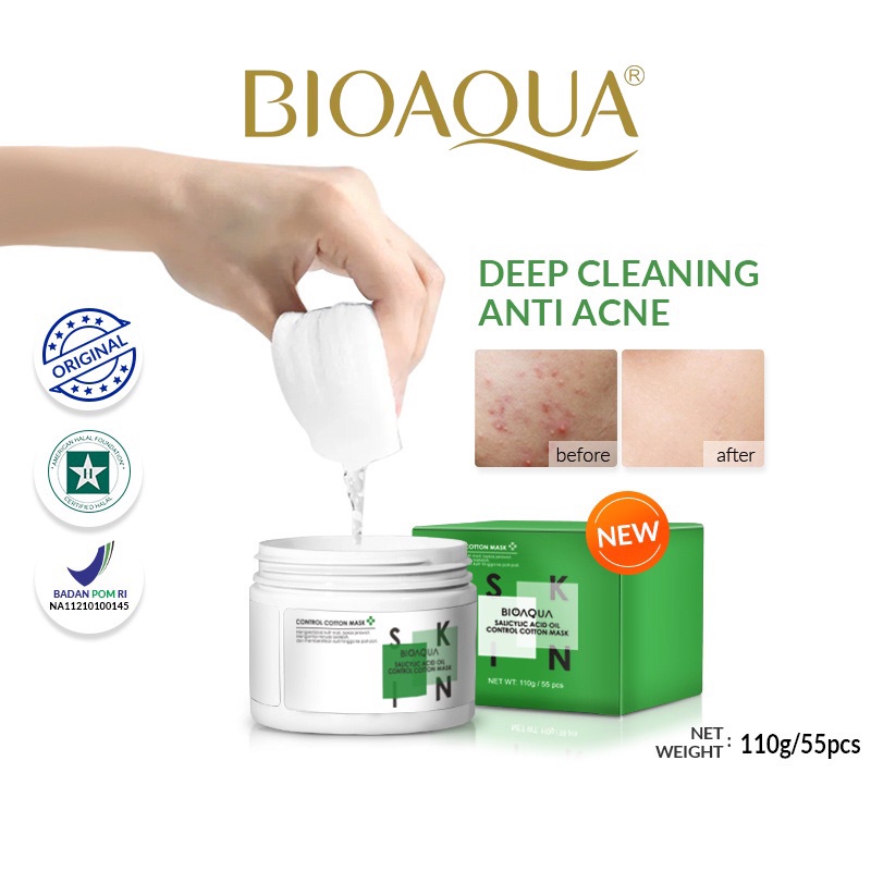 【BPOM】BIOAQUA Salicylic Acid Oil Control Cotton Mask 110g/55pcs skincare acne Facial Cotton Pad / Kapas Tipis Pembersih