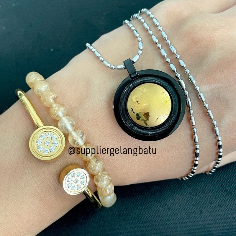 SET PAKET KALUNG BUMI GELANG BULAT MATA GELANG CITRINE QUANTUM KESEHATAN