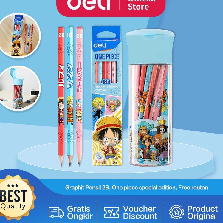 

(ViS➤) ⭐️ Deli One Piece Graphit Pencil / Pensil Kayu Grafit 2B Lucu Kartun One Piece Free Rautan Box / Tube EC02X-2B Harga Diskon