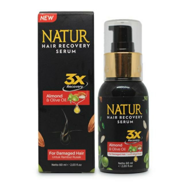 Natur Hair Recovery Serum Almond &amp; Olive Oil Rambut Kering Rusak