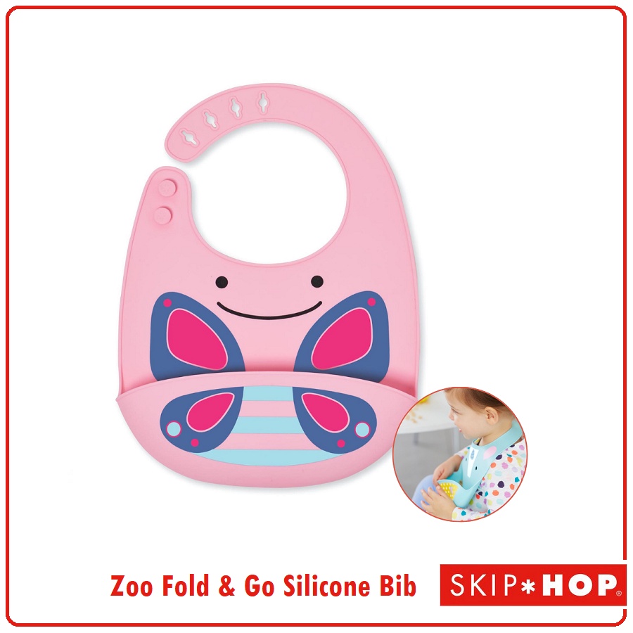 Skiphop Zoo Fold &amp; Go Silicone Bib | Celemek  Bayi