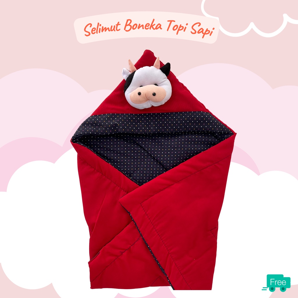 Selimut Bayi Topi Boneka Sapi Termurah dan terlaris / Selimut Bayi Lucu / Selimut Bayi Murah