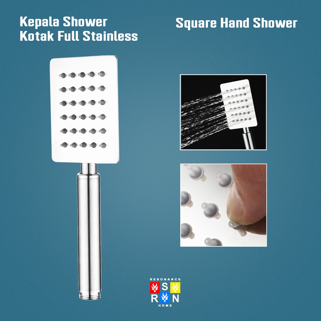 Kepala Hand Shower Mandi Universal Full Stainless SUS 304 Model Kotak Resonance Home