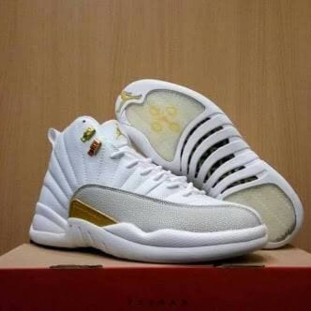 Sepatu Basket Air Jordan 12 White Gold Ovo