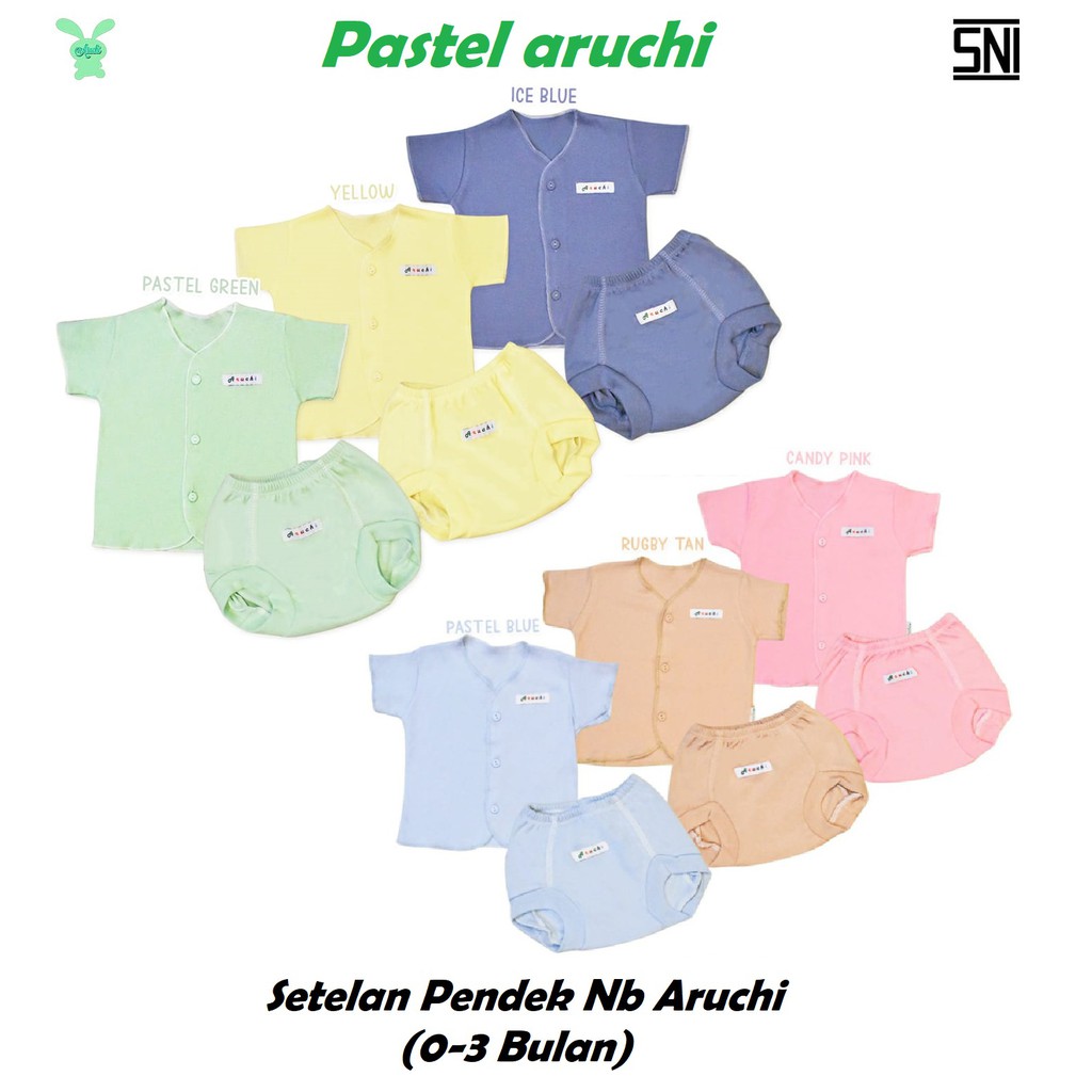 ARUCHI Setelan NEWBORN Pendek / Panjang Polos / PASTEL CBKS